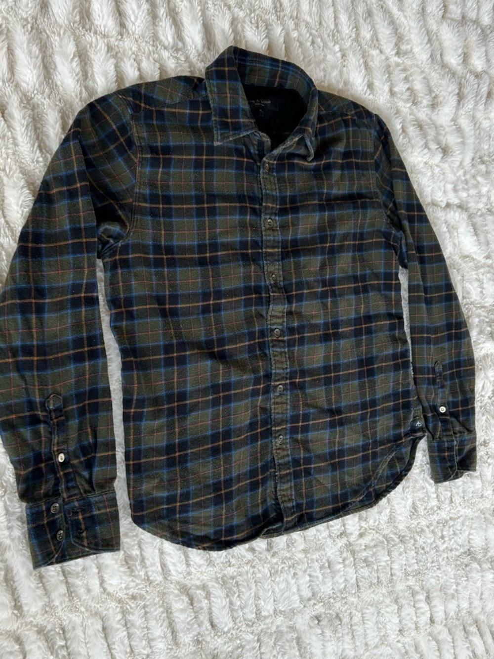 Rag & Bone Dark Green and Blue Plaid Button-Down Shirt